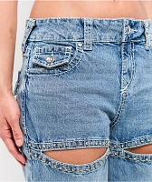 True Religion Bobbi Crystal Cutout Big T Blue Baggy Jeans