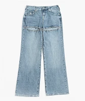 True Religion Bobbi Crystal Cutout Big T Blue Baggy Jeans