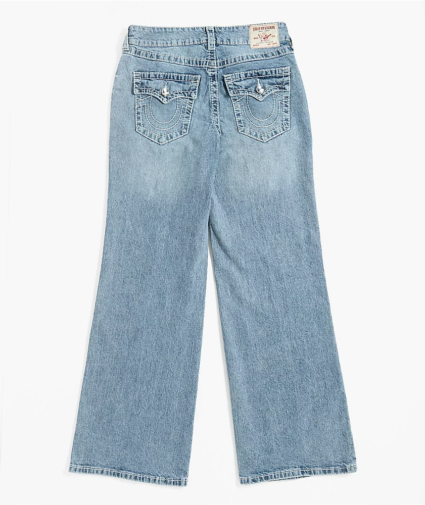 True Religion Bobbi Crystal Cutout Big T Blue Baggy Jeans