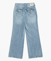 True Religion Bobbi Crystal Cutout Big T Blue Baggy Jeans