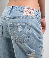 True Religion Bobbi Super Distressed Aqua Marine Mid Rise Baggy Jeans
