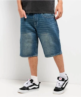 True Religion Bobby Flap Stormy Sky Wash Baggy Denim Shorts