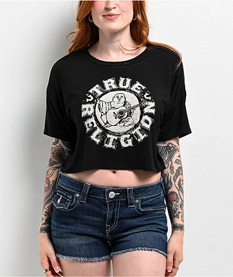 True Religion Buddha Logo Black Crop Boxy T-Shirt