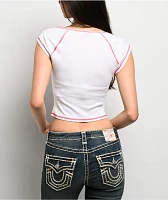 True Religion Buddha Logo Notch Rib White Crop T-Shirt