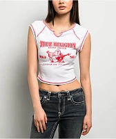 True Religion Buddha Logo Notch Rib White Crop T-Shirt