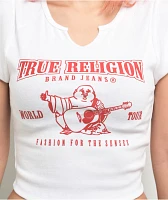 True Religion Buddha Logo Notch Rib White Crop T-Shirt