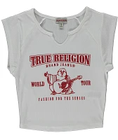 True Religion Buddha Logo Notch Rib White Crop T-Shirt