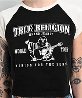 True Religion Buddha Logo Ringer Raglan Black Crop T-Shirt