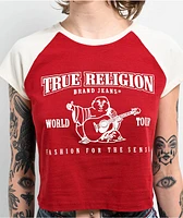 True Religion Buddha Logo Ringer Raglan Red Crop T-Shirt