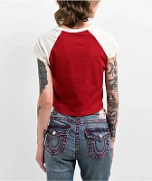 True Religion Buddha Logo Ringer Raglan Red Crop T-Shirt