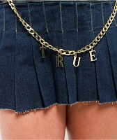 True Religion Chain Belt Dark Blue Pleated Mini Skirt
