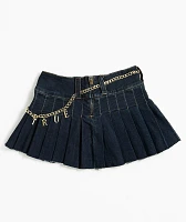 True Religion Chain Belt Dark Blue Pleated Mini Skirt