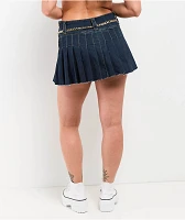 True Religion Chain Belt Dark Blue Pleated Mini Skirt