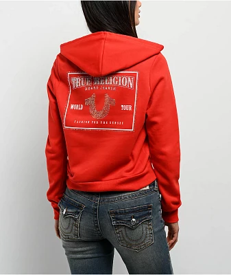 True Religion Classic Crystal Red Zip Hoodie