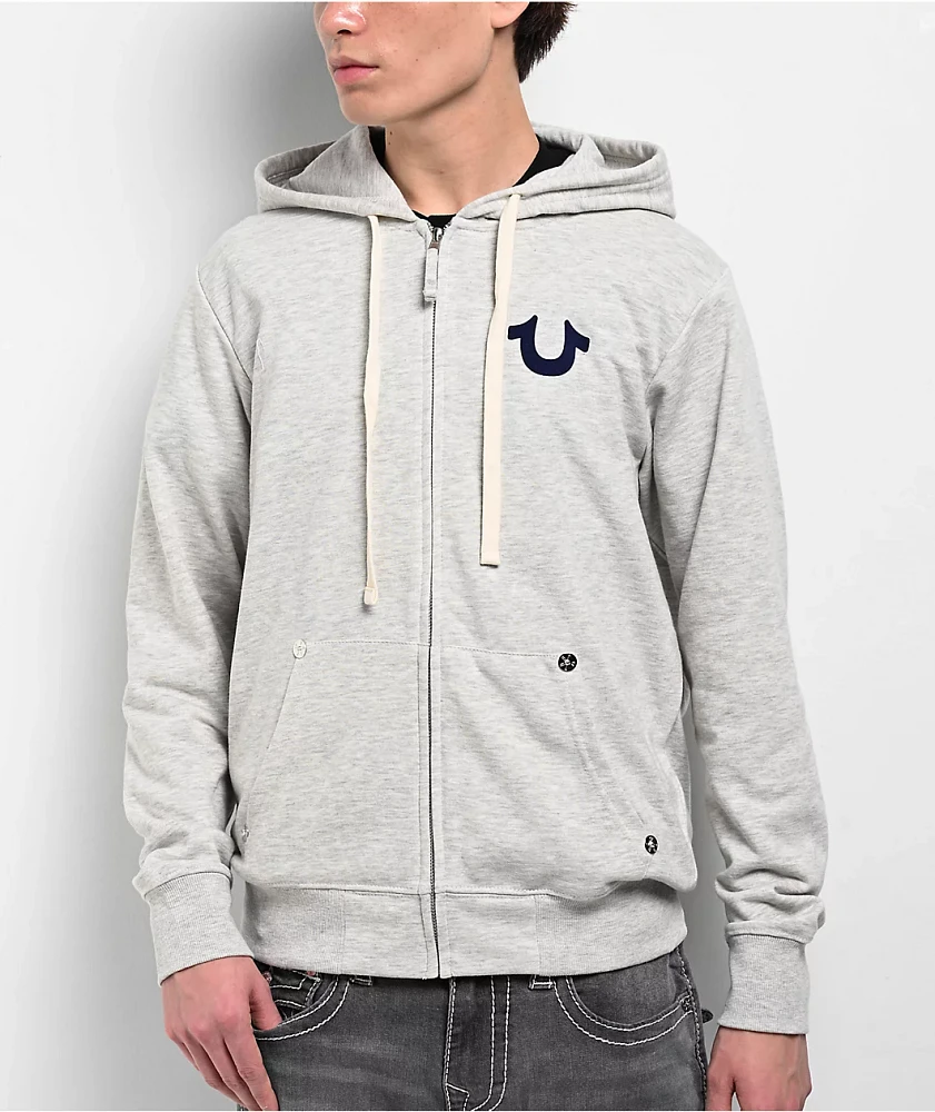 True Religion Classic Logo Heather Grey Zip Hoodie