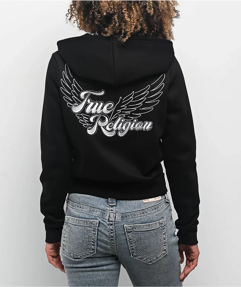 True Religion Classic Winged Crystal Black Zip Hoodie