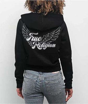 True Religion Classic Winged Crystal Black Zip Hoodie