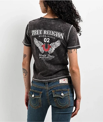True Religion Contrast Stitch Black Wash Crop T-Shirt