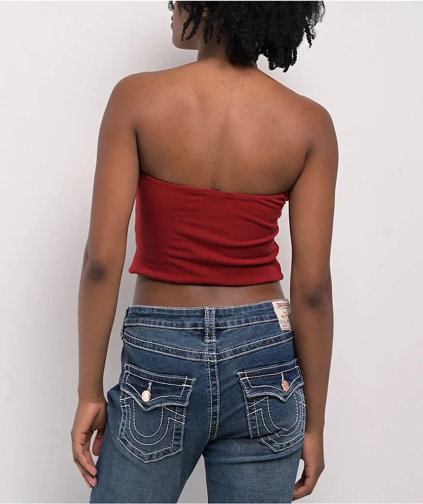 True Religion Crystal Buddha Red Tube Top