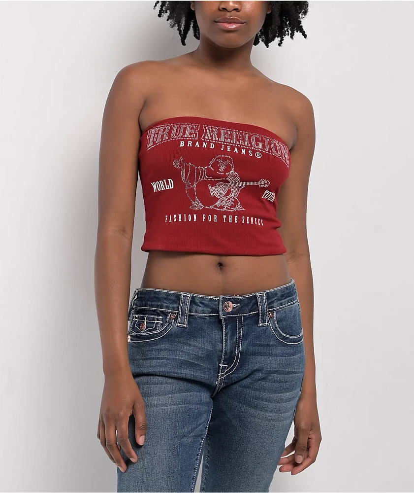 True Religion Crystal Buddha Red Tube Top