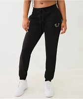 True Religion Crystal Horseshoe Black Jogger Sweatpants