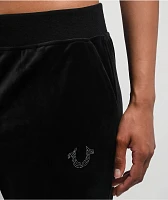 True Religion Crystal Horseshoe Black Straight Leg Velour Pants