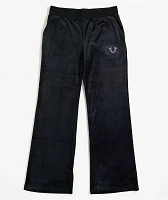 True Religion Crystal Horseshoe Black Straight Leg Velour Pants