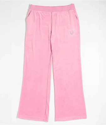 True Religion Crystal Horseshoe Pink Velour Track Pants