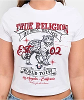 True Religion Crystal Leopard White Crop T-Shirt