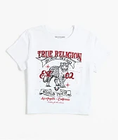 True Religion Crystal Leopard White Crop T-Shirt