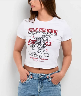 True Religion Crystal Leopard White Crop T-Shirt