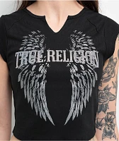 True Religion Crystal Logo Winged Notch Rib Crop T-Shirt