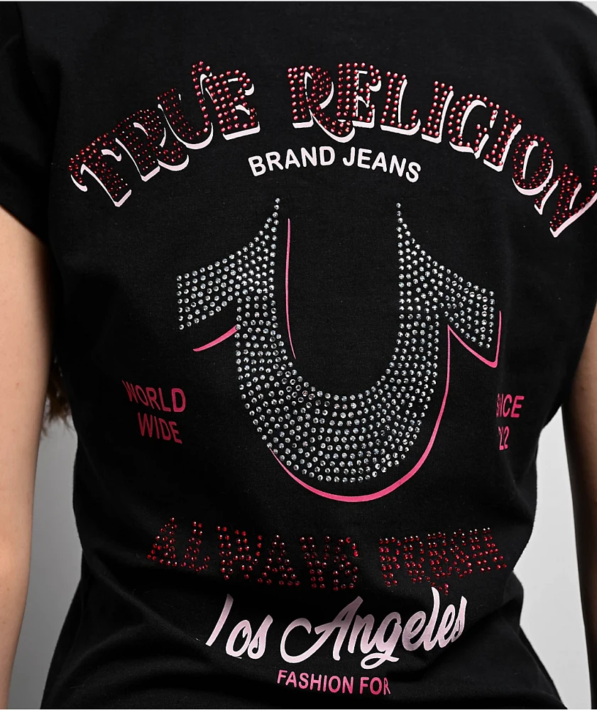 True Religion Crystal Low Plunge Black T-Shirt