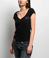 True Religion Crystal Low Plunge Black T-Shirt