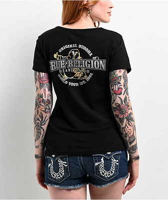 True Religion Crystal Metallic Buddha Notch Black T-Shirt