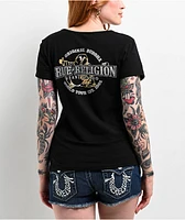 True Religion Crystal Metallic Buddha Notch Black T-Shirt