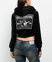True Religion Crystal Shrunken Black Velour Zip Hoodie