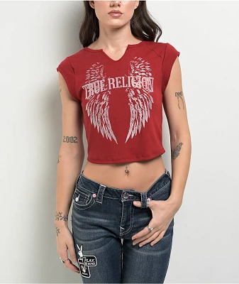 True Religion Crystal Wing Notch Rib Red Crop T-Shirt