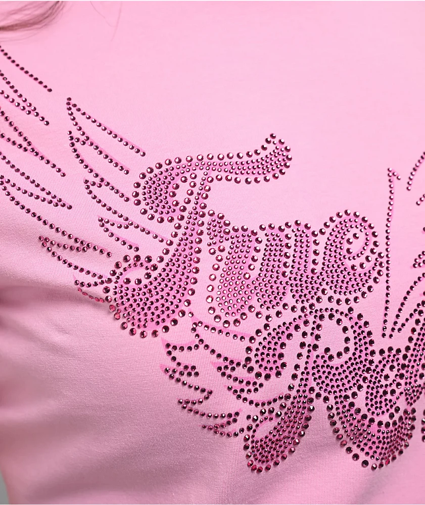 True Religion Crystal Wing Pink Crop T-Shirt