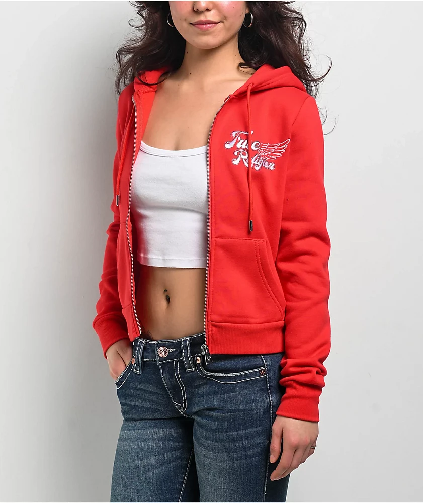 True Religion Crystal Wing Red Zip Hoodie