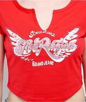 True Religion Crystal Wing Scarlet Notch Crop T-Shirt