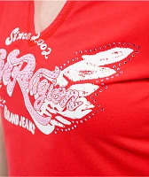 True Religion Crystal Wing Scarlet Notch Crop T-Shirt