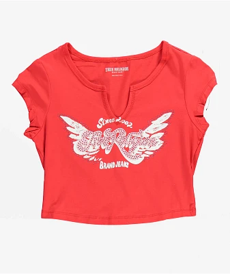 True Religion Crystal Wing Scarlet Notch Crop T-Shirt