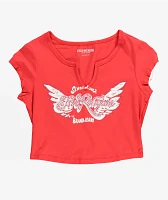 True Religion Crystal Wing Scarlet Notch Crop T-Shirt