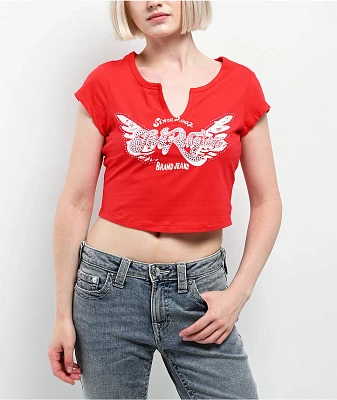 True Religion Crystal Wing Scarlet Notch Crop T-Shirt