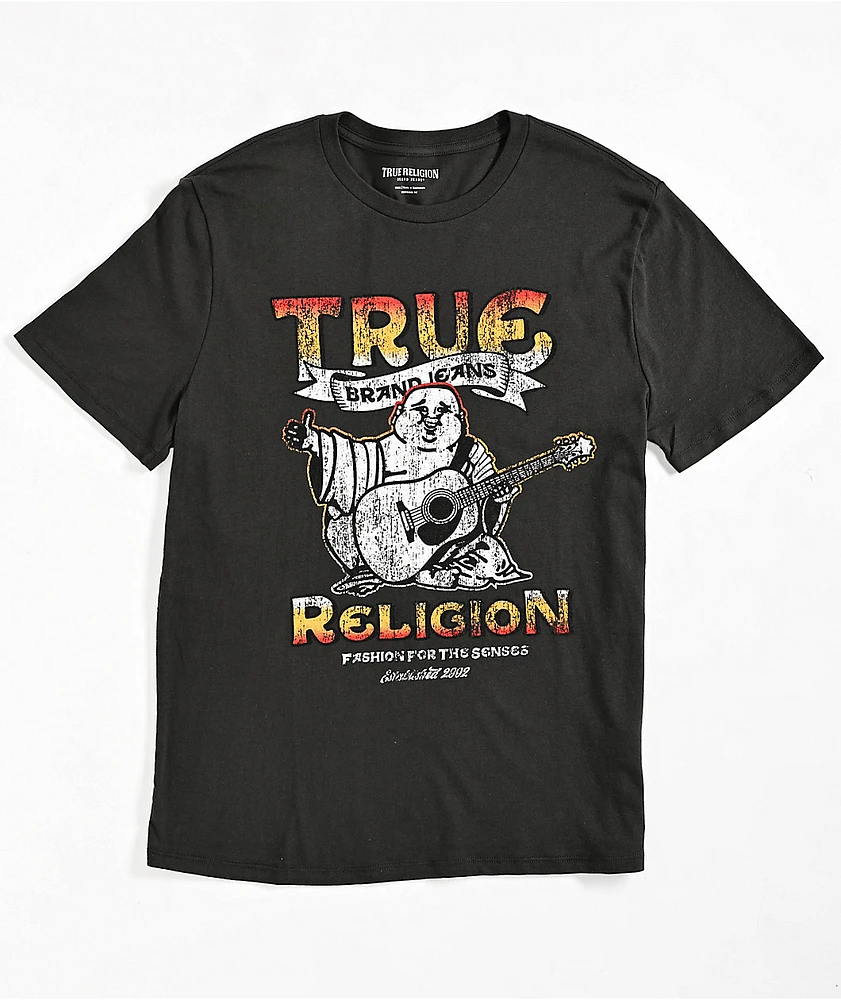 True Religion Distressed TR Logo Black Wash T-Shirt