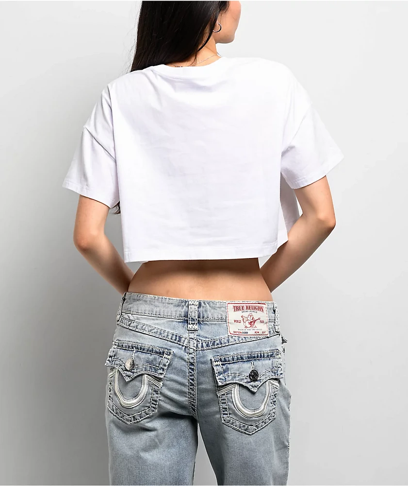 True Religion Embroidered Buddha White Crop T-Shirt