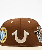 True Religion Embroidered Multi Logo Muse Dark Brown Snapback Hat