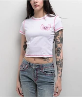 True Religion Flatlock Winged Crystal Logo White Crop T-Shirt