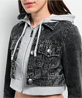 True Religion Hooded Combo Silver Sun Crop Jacket